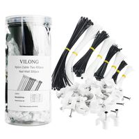 Nylon Zip Cable Tie & Clips Kit, Cord Organizer 400 Pcs, 300 Pcs Mounting Flex Clips w/Strain Relief Screw Nail Wall (Cable Management Combo Pack), Multi-Purpose Self-Locking Cable