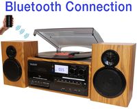 Boytone BT-28SPW, Bluetooth Classic Style Record Player Turntable with AM/FM Radio, CD / Cassette Player, 2 Separate Stereo Speakers, Record from Vinyl, Radio, and Cassette to MP3, SD Slot, USB, AUX.