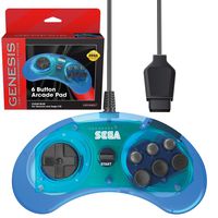 Retro-Bit Official Sega Genesis Controller 6-Button Arcade Pad for Sega Genesis - Original Port  - Clear Blue