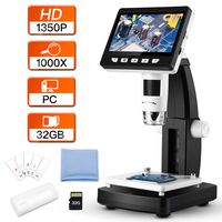 LCD Digital Microscope, Elikliv 4.3 inch 50X-1000X Endoscope Magnifier 1350P Video Recorder Camera 3MP, 8 LED Lights for Phone Repair Coin Check Jewelry Appraisal Biologic Use, 32GB, 5 Slides