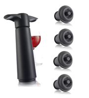 Vacu Vin Black Pump with Wine Saver stoppers - Keeps wine fresh for up to 10 days (Black 4 Stoppers)