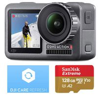 DJI OSMO Action Camera with DJI Care Refresh, Comes 128GB Extreme Micro SD, with 2 Displays, 11m Waterproof, 4K HDR Video, 12MP 145 Degree Angle (Black)