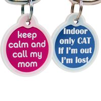 GoTags Funny Dog and Cat Tags Personalized with 4 Lines of Custom Engraved Text, Dog and Cat Collar ID Tags Come with Glow in The Dark Silencer to Protect Tag and Engraving, (Keep Calm Call My Mom)