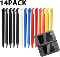 Yizerel Stylus Pen for new 3DS XL, 14 Pcs Colorful Plastic Replacement Touch Screen Stylus Set Compatible with Nintendo new 3DS LL with HD Crystal Clear PET Films (Black White Blue Red Green Orange)