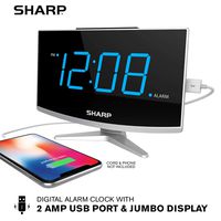 Sharp LED Digital Alarm Clock- Simple Operation - Large Display with High/Low Brightness - FastCharge 2 Amp Power Port for USB - Modern Design with Bright Jumbo Blue Digit Display