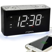 iTOMA Alarm Clock Radio, Digital FM Radio, Dual Alarm, Cell Phone USB Charge Port, Night Light, Auto & Manual Dimmer, Snooze, Sleep Timer,Battery Backup (CKS507)