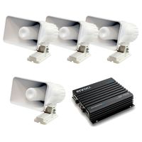 4 X Pyle PHSP4 6" 200 Watt Indoor/Outdoor Waterproof Home PA Horn Speaker With Marine Grade 500 Watt 4-Channel Bluetooth Amplifier