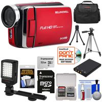 Bell & Howell DV30HD 1080p HD Video Camera Camcorder (Red) with 32GB Card + Battery + Case + Tripods + LED Video Light + Kit