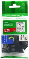 LM Tapes - 1/2" (12mm 0.47 Laminated) Black on White Compatible TZe P-touch Tape for Brother PT-H100, PTH100 Label Maker with FREE Tape Guide Included