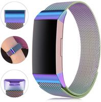 HILIMNY Replacement Bands Compatible for Fitbit Charge 3, Stainless Steel Metal Wristbands with Metal Lock for Women Men (Colorful, Small)