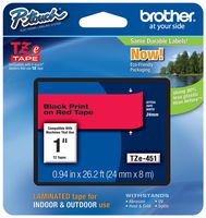 Genuine Brother 1" (24mm) Black on Red TZe P-touch Tape for Brother PT-540, PT540 Label Maker