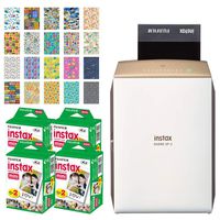 Fujifilm instax Share Smartphone Printer SP-2 (Gold) + Fujifilm Instax Mini Twin Pack Instant Film (80 Exposures) + 20 Sticker Frames for Fuji Instax Prints Travel Package - Deluxe Accessory Bundle