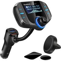 Sumind Wireless Radio Adapter, Car Bluetooth Fm Transmitter, Bluetooth Car Transmitter 1.7 Inch Display, QC3.0/2.4A Dual USB Ports, AUX Output, Mp3 Player with Magnetic Mount and Plate
