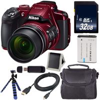 Nikon COOLPIX B700 Digital Camera (Red) International Model + EN-EL23 Replacement Li-on Battery + 32GB Memory CardFlexible Tripod Gripping Rubber Legs Bundle