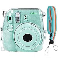 SAIKA Glitter Crystal Case for Fujifilm Instax Mini 9/8/8+ Instant Film Camera with Cute Adjustable Strap - Transparent