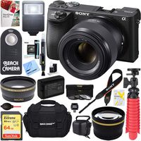 Sony ILCE-6500 a6500 4K Mirrorless Camera Body + 50mm E-Mount Lens + 64GB Memory Card + Large Gadget Camera Bag + PaintShop Pro + Slave Flash + Remote + Microfiber Cloth + Lens Cleaning Pen + More