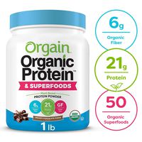 Orgain Organic Plant Based Protein + Superfoods Powder, Creamy Chocolate Fudge - Vegan, Non Dairy, Lactose Free, No Sugar Added, Gluten Free, Soy Free, Non-GMO, 1.12 lb