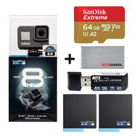 GoPro Hero8 Black Action Camera with Accessory Bundle - Sandisk 64gb U3 Memory Card, 2 X GoPro USA Batteries and Cleaning Cloth