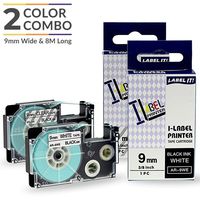 UBICON Two Pack Combo; Black On Yellow and Black on Clear Label Tapes Compatible for CASIO KL EZ- Label Printers; 9 mm (3/8 inch) Wide and 8 Meters (26.2 feet) Long;