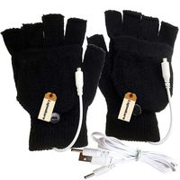 Lsgoodcare Black USB Full & Half Finger Heating Knitting Wool Hands Warm Gloves, Winter USB Powered Heated Glove for Women Girls, Men Boys USB Glove Hand Warmers Great for Christmas