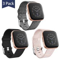 Maledan Replacement Compatible with Fitbit Versa/Versa Lite/Fitbit Versa 2 Bands for Men Women Small, 3 Pack Woven Fabric Strap Wristband for Fitbit Versa Smart Watch Family, Black/Beige/Charcoal