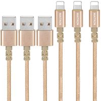 iPhone Charger,Maitron 3PACK 6FT Nylon Braided Charging Cable Cord USB Cable Charger Compatible with iPhone X 8 8 Plus 7 7Plus 6s 6sPlus 6 6Plus 5 5s 5c SE iPad iPod and More,Gold