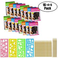 Anyumocz 16 Pack Scratch Note Pads Scratch Art Notebooks Rainbow Scratch Paper with 4 Drawing Stencils for Kids Arts and Crafts Perfect Travel Activity or Gift for Girls Boys Teens