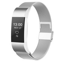 CCnutri Compatible with Fitbit Charge 2 Bands, Stainless Steel Loop Metal Mesh Bracelet for Fitbit Charge 2 Replacement Wristbands for Women Men, Large Silver