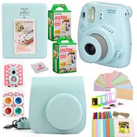 FLASH PARTY Fujifilm Instax Mini 9 Instant Camera (ICE Blue) + Case + Instant Mini 9 Film 40 Pack + Accessories Bundle: Colorful Picture Frames + Decorative Stickers + Selfie Mirror + More.
