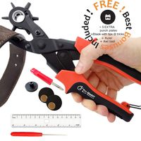 Leather Hole Punch Set for Belts, Watch Bands, Straps, Dog Collars, Saddles, Shoes, Fabric, DIY Home or Craft Projects. Super Heavy Duty Rotary Puncher, Multi Hole Sizes Maker Tool