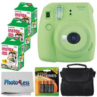 Fujifilm instax Mini 9 Instant Film Camera (Lime Green) - Fujifilm Instax Mini Twin Pack Instant Film (60 Shots) + Compact Camera Case + 4 AA Batteries + Photo4Less Cleaning Cloth - Accessory Bundle