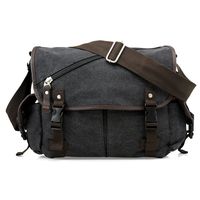 Oct17 Men Messenger Bag School Shoulder Canvas Vintage Crossbody Military Satchel Bag Laptop Black