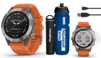 Garmin Fenix 6 Sapphire (Titanium with Orange Band) Premium Gift Set Bundle | Includes Garmin Water Bottle, HD Screen Protectors & PlayBetter Charger | 2019 | PulseOx, PacePro, Maps, Spotify & Music