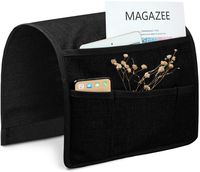 Sofa Armrest Pocket Organizer, Couch Arm Chair Caddy with 5 Pockets for Magazine, Books, TV Remote Control, Cell Phone, Glasses, iPad, Non-Slip Coating Back Layer Linen Design (13'' x 35'', Black)