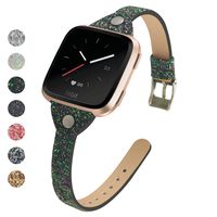 MEFEO Compatible for Fitbit Versa Bands, Bling Leather Slim Band Glitter Strap Wristband Replacment for Fitbit Versa/Versa 2/Versa Lite/Versa SE Women (Black Green)