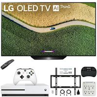 LG OLED65B9PUA B9 65" 4K HDR Smart OLED TV with AI ThinQ (2019) Bundle with Microsoft Xbox One S 1TB Console, Flat Wall Mount Kit, Wireless Keyboard and 6-Outlet Surge Adapter with Night Light