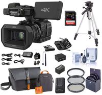 Panasonic HC-X1000 4K DCI/UHD/FHD Professional Camcorder, Bundle with Camcorder Case + 61' Tripod+ Extra Battery + 64GB SD Card + 49mm Filter Kit +Cleaning Kit + Memory Case + Cap Tether