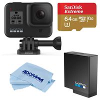 GoPro HERO8 Black, Waterproof Action Camera with Touch Screen 4K UHD Video 12MP Photos, Starter Bundle with 64GB microSD Card, Extra Battery, Microfiber Cloth