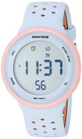 Armitron Sport Unisex 40/8423PPB Light Pink Accented Digital Chronograph Light Blue and Tan Perforated Silicone Strap Watch