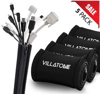 VILLATONE Wire Organizer. Set of 5 x 20 inches (100 inches) Cable Sleeves with Zipper. Black Neoprene Wire Management Sleeve. TV, Computer, Electronic Cord Wrapper