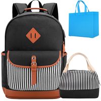 School Canvas Backpack with Lunch Bag Women Laptop Bag with USB Charger Port