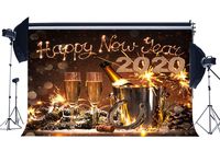 RBabyPhoto Happy New Year 2020 Backdrop 7X5FT Champagne Bottles Bucket Horseshoe Lucky Charm Spring Festival Photography Background for Family New Years Eve Celebration Photo Studio Props Vinyl CK290