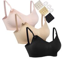 Women's Full Cup Lightly Padded Wirefree Maternity Breastfeeding Nursing Bra, 3PCS/Pack(Pink-Black-Beige), XL (Fit: 42B,42C,42D,42DD)