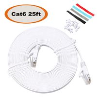 Cat6 Cable-Flat Ethernet Cable Cat 6 Patch Cord - PVC Jacket 32AWG Bare Copper Conductor - White 25ft with Cable Clips (25ft White)
