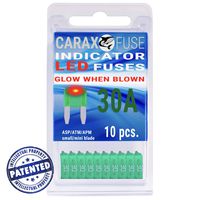 Fuse MINI Blade 30A - Smart GLOW Fuse - Car Fuse Automotive ATC/ATO - Fuses Replacement Kit - Easy Identification - Illuminating Indicator Fuse That Glow When Blown - Carax Fuse - 10 pcs.