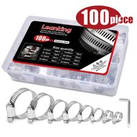 Adjustable Adjustable 8-44mm Range Worm Gear stainless hose clamp Assortment Kit 100pcs，One Dual-purpose Screwdriver Included