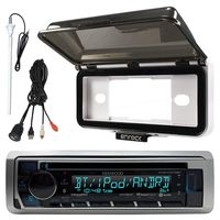 Kenwood KMR- in-dash Marine Boat Audio Bluetooth CD Player Receiver with white Waterproof Protective Cover Bundle Combo with Enrock USB/AUX to RCA Interface Mount Cable, 45" Radio Antenna Mast