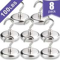 BAVITE Heavy Duty Magnetic Hooks, Strong Neodymium Magnet Hook for Home, Kitchen, Workplace, Office and Garage, Hold up to 100 Pounds - 8pack