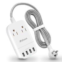 Power Strip No Surge Protector with 2 Outlets 4 USB Smart Ports 4.5A Desktop Charging Station for Cruise Ship, 5 ft Braided Extension Cord with Mountable Flat Plug, for Home Office Travel Phone-White