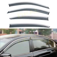 DEAL 4-Piece Set JDM Style Outside Mount Tape On/Clip On Type Smoke Tinted Sun/Rain Guard Vent Window Visors With Chrome Trim For 08-12 Honda Accord 4-Door Sedan Only